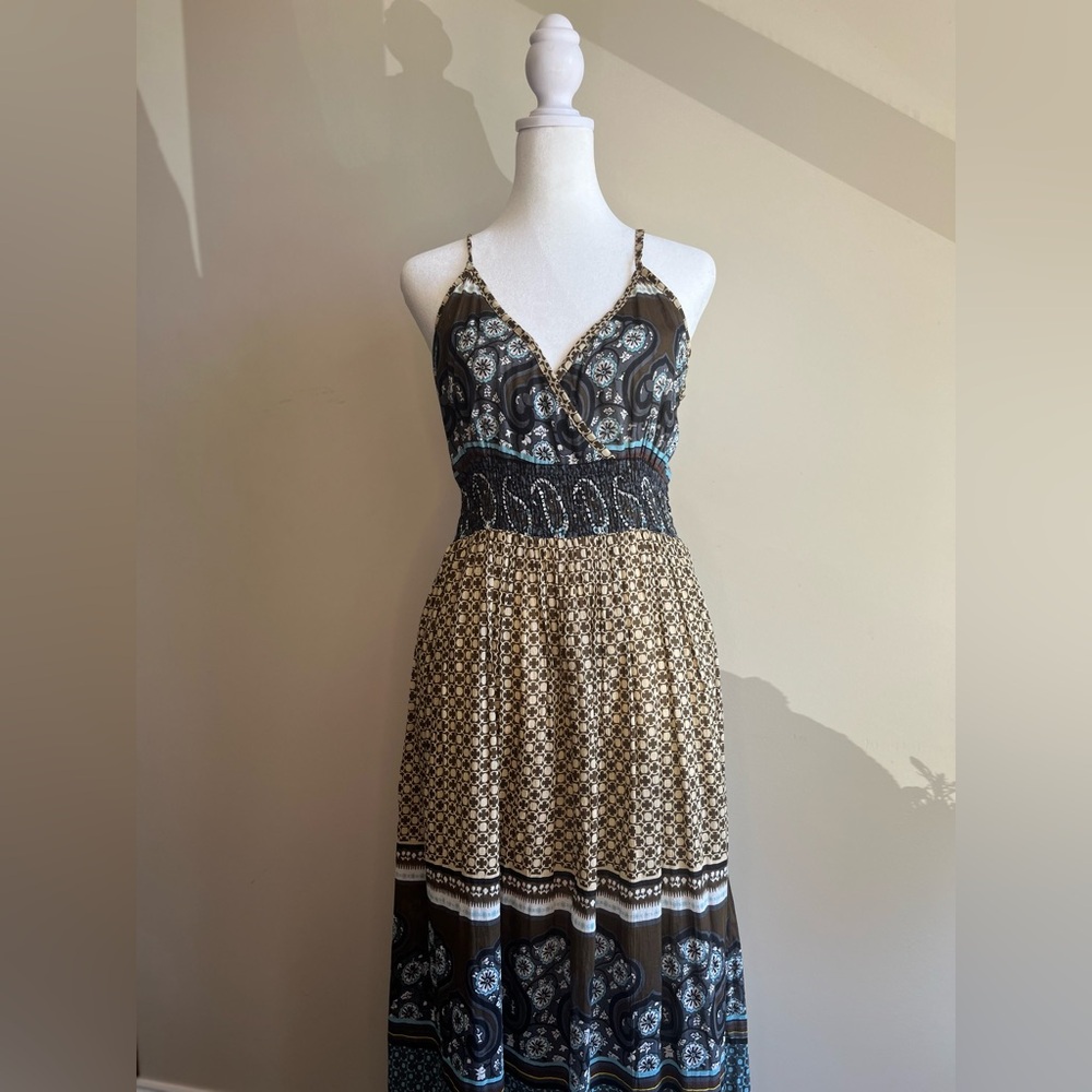Charming Charlie Women's Medium Cotton V-Neck Moracin Patterned Maxi Dress